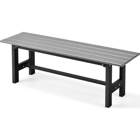 Confort et Résistance Banc de Jardin 2 Places Assise Respirante à Lattes en HDPE Cadre en Fer Terrasse et Patio Gris (1/5)