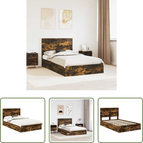 vidaXL Lit moderne - Lit de Rangement Chêne fumé 135 x 190 cm Bois d'ingénierie (1/5)