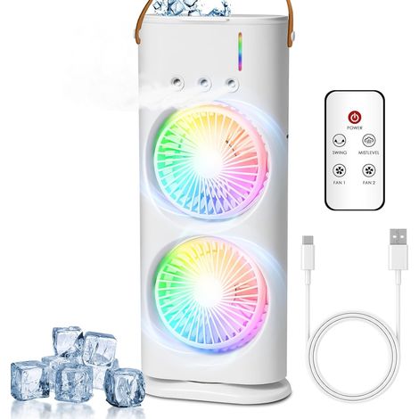 Tragbare Klimaanlage, USB-Ventilator, Luftkühler, Luftbefeuchter, Doppelventilator, 600-ml-Wassertank (1/5)
