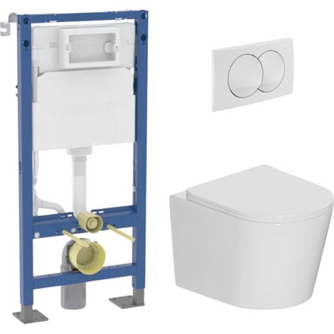 Duofix Pack WC bâti autoportant + WC suspendu sans bride + abattant SoftClose Ceramia + plaque blanche (GEBCE14WT03MAN-FR)