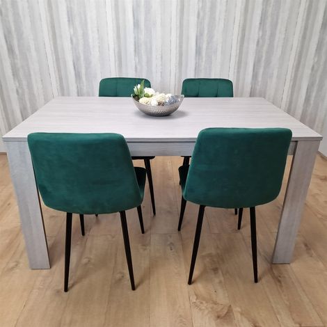 Dining Table and 4 Chairs Grey 4 Green Velvet Chairs Wood Dining Set Furniture (1/5)