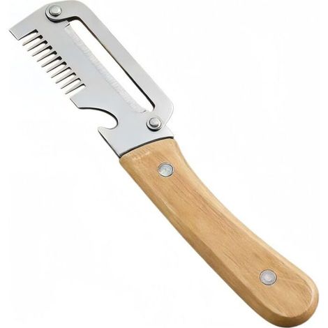 Éplucheur 2 en 1 Couteau Multifonction Cuisine Manche Bois Lame Extra Large Acier Inoxydable Râpe Décapsuleur Fruits Légumes Maison Camping (1/5)