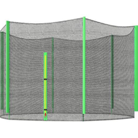Filet de sécurité pour trampoline Ø305 cm pour usage extérieur, avec 6 poteaux, anti-UV et porte zippée, vert et noir (1/5)