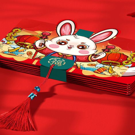 Enveloppes rouges populaires pour le Nouvel An 2023, année du Lapin, lot de 10, design pliable 3D créatif avec des motifs de lapin porte-bonheur, parfaites pour l'argent chanceux. (1/5)