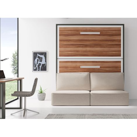 Lit escamotable superposé 90x180 avec canapé Ivano-2 matelas 90x180cm-Coffrage Blanc-Façade Gris anthracite-Canapé Gris clair (1/5)