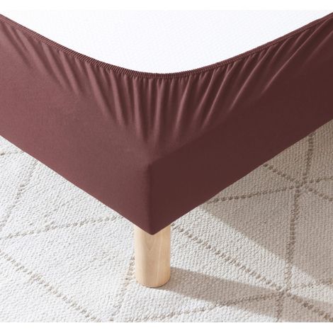 Cache-sommier coton jersey marron 100x190 à 110x200