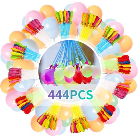 444 Colourful Self-Closing Water Balloons with 2 Tap Fittings for Pool Summer Parties Outdoor Beach (1/5)