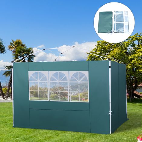 Outsunny 2 Paredes Laterales para Carpas de 3 x 3 m, 300x200 cm, Paredes Laterales de Repuesto para Cenador de Tela Oxford con Ventana, para Jardín, Exteriores, Fiestas, Verde Oscuro (1/5)