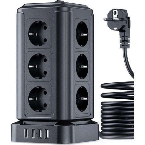 Multiprise Electrique 5M, 12 Prises et 5 Ports USB, Multiprise Parefoudre avec 2 Interrupteurs Protection Contre, 5M Cordon,Convient pour Le Salon, la Chambre, et Le Bureau. (1/5)