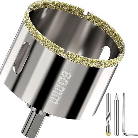 Scie cloche diamantée 60mm - Foret trépan diamant brasé sous vide pour granit, marbre, verre, céramique, porcelaine et carrelage dur - Foret de centrage inclus (1/5)