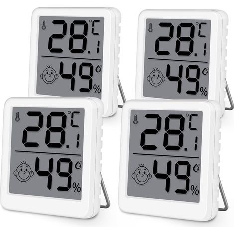 Lot Thermometre Interieur Maison, LCD Mini Digital Thermomètre avec Hygromètre, Mesure de Précision Murale pour Chambre Bébé, Culture et Cave, Blanc,4 Pièce (1/5)