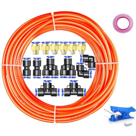 Orange 10M Tuyau d'arrosage en Polyuréthane 4mm OD X 2,5MM ID PU Air Tubing avec 14 Kits de Connecteurs et Cutter Flexible et Résistant aux Intempéries (1/5)