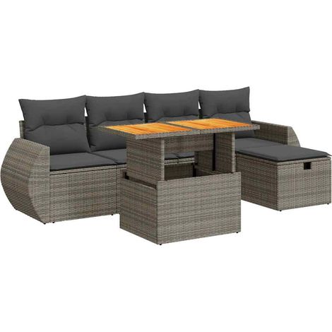 Set Divano da Giardino 6pz con Cuscini Grigio Polyrattan Acacia vidaXL (1/5)
