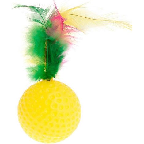 Quietschball mit Federn, Golfball, interaktives Haustierspielzeug für Katzen, Apportier- und Kauspielzeug