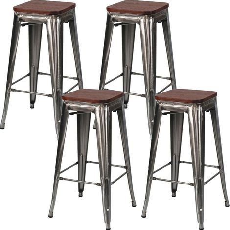Confezione da 4 sgabelli impilabili di medie dimensioni in stile industriale, in acciaio e legno, 43x43x76 cm, Thinia Home