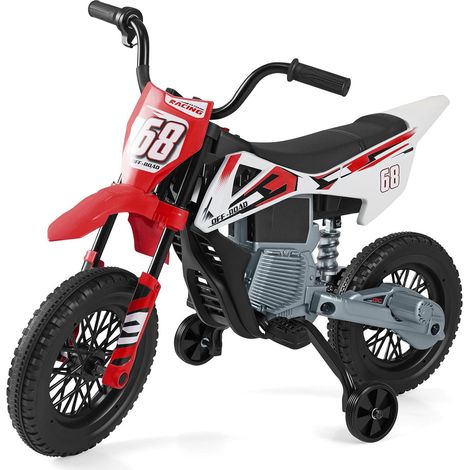 COSTWAY Moto électrique pour enfants 12 V, moto électrique avec pédales et roues d'entraînement amovibles, moto pour enfants avec musique, 3-5 km/h, moto électrique pour garçons et filles à partir de (1/4)