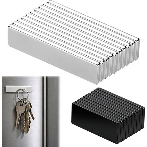 Lot de 20 aimants adhésifs néodyme puissants, aimants carrés plats de 20 x 10 x 1 mm et 40 x 10 x 2 mm, aimants NdFeB à adhésif extra-fort, aimants adhésifs pour le bureau, la maison, le rangement et (1/5)