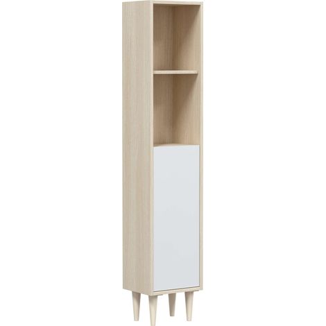 Colonne de salle de bain Verona avec pieds en chêne et blanc brillant 30x25x150 cm (1/8)