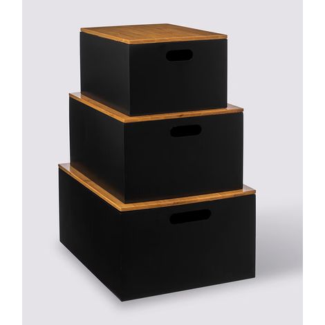 Lot de 3 boîtes avec couvercle pour bureau coloris noir, naturel -PEGANE- (1/5)