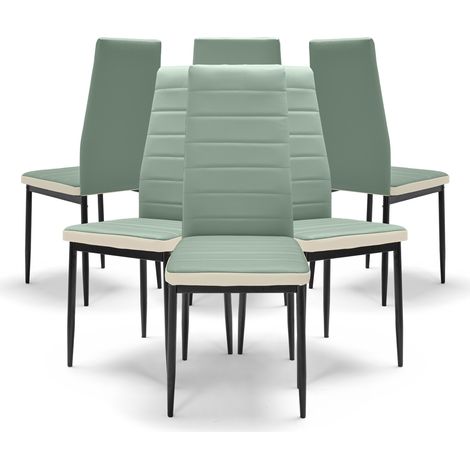 Frankystar – Lot de 6 chaises en polyuréthane vert – Dossier haut moderne – Pieds en acier peint noir – Hauteur d'assise 46cm – Pour cuisine et salle à manger (1/5)