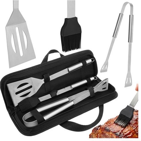 Grillbesteck-Set aus Edelstahl mit Etui - 3-teilig