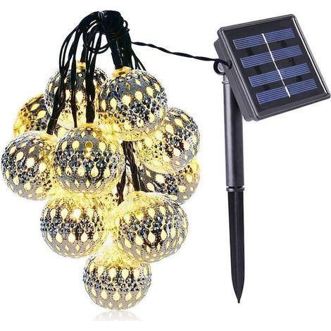 Guirlande lumineuse solaire marocaine d'extérieur, 5 m, 20 LED, 8 modes, éclairage étanche pour jardin, patio, cour, maison, Noël, fête (1/4)