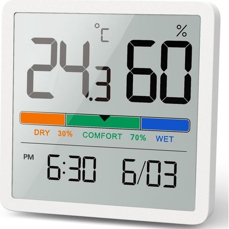 Medidor digital de temperatura y humedad, termómetro e higrómetro portátil, apto para uso en interiores, alta precisión (blanco) (1/5)