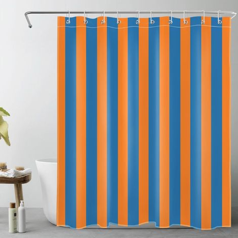 Rayures Bleues et Oranges Rideaux de Douche 150x200cm Art Abstrait Rideaux de Bain avec Crochets,Moderne Extra Longue Imperméable Polyester Anti Moule Salle de Bain Décor (1/5)