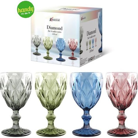 Set 4 Calici Diamond Kasaviva in vetro colorato 330 ml