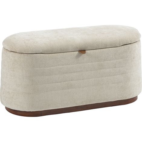 Banc de rangement - bout de lit coffre - HOMCOM - ovale moderne charge 220kg - tissu chenille - 91 x 40,5 x 45cm - beige (1/5)