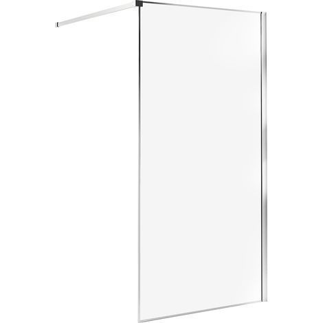 Mampara de ducha baño de vidrio templado sin puerta plateado 100 x 190 cm Waspam