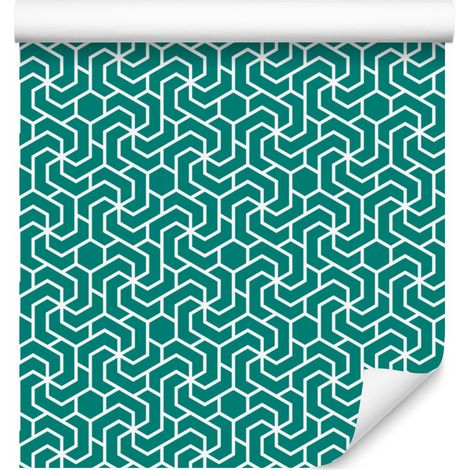 Carta da parati con motivo geometrico turchese e marino per soggiorno e camera da letto, 50x1000 cm. (1/5)