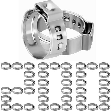 Single ear hose clamps, 304 stainless steel crimp rings, pliers for automotive, appliance, and plumbing applications, 15.0-17.5mm, 200 pieces (1/5)