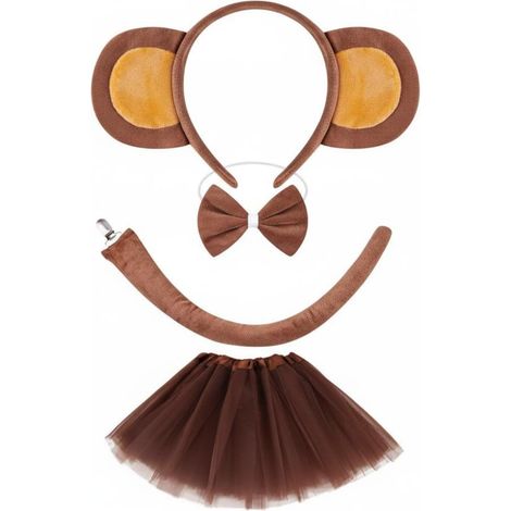 Plush Monkey Hair Circle Headband Ears Accessory Soft Fabric and Fluffy Sponge for Long-Lasting Comfort Halloween Costumes Shows, Brown Red, Jiji SET W Skirt (1/5)