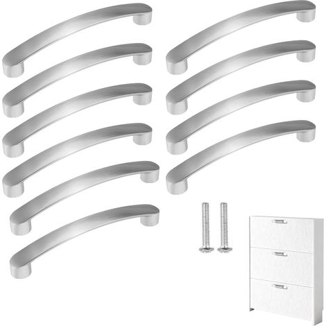 Set mit 10 Küchenschrankgriffen, Möbelgriffe aus Edelstahl, verdeckte Möbelgriffe aus gebürstetem Nickel, 96 mm Lochabstand (1/5)