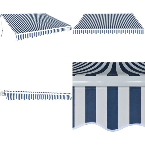Auvent pliable manuel 350 cm Bleu/blanc - Auvent mural - Auvent extérieur (1/5)