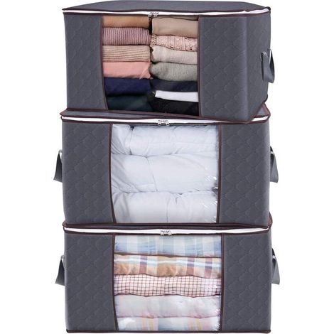 royaluxe - Lifewit Sac de Rangement pour Couette en épais Non-tissé Sac de Rangement sous Lit pour Édredons Couvertures Oreillers Jouets Vestes Vêtements, 60 x 43 x 35 cm   Lot de 3 Gris (1/5)