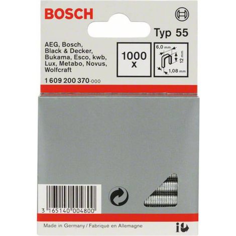 Bosch – Agrafes type 55 1000 pièces 12 mm x 6 mm – Pour agrafeuse portative – 1609200370