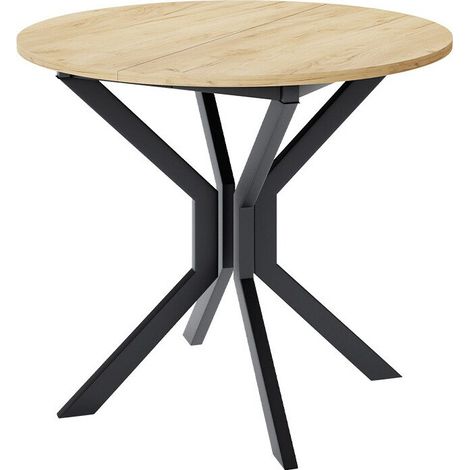 Table Edmond 111, Chêne doré artisanal + Noir, 77x0x0cm, Disponible, Stratifié, Métal