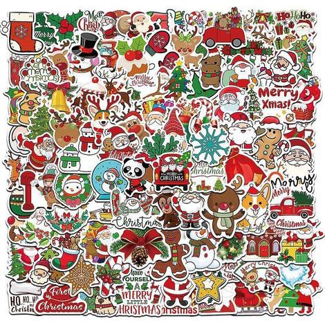 100 adesivi decorativi natalizi - Multi-elemento, impermeabili, ideali come regali per bambini, per scatole da viaggio, ufficio, quaderni e finestre. (1/5)