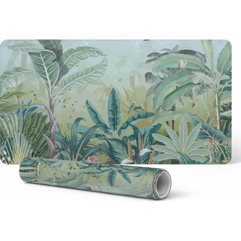 Alfombrilla de escritorio con dise帽o de jungla tropical para dise帽adores gr谩ficos y artistas, 90x45 cm.