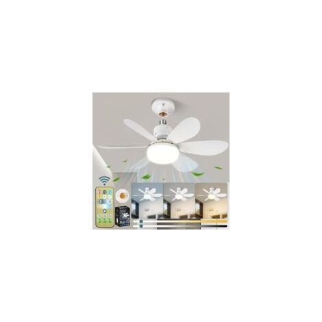 Ventilateur Plafond, Ventilateur Silencieux Plafond, 40W Lampe Ventilateur Plafond avec Douille E27, 6 Pales, 3 Vitesses, Silencieux, pour Salon, Chambre, Coucher (52cm)