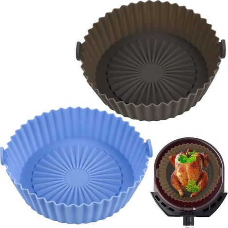 Juego de 2 cestas de silicona, accesorios para freidora, cesta de silicona reutilizable de 16x14 cm para freidora de aire, microondas, molde para pasteles, vaporera, etc. (1/5)