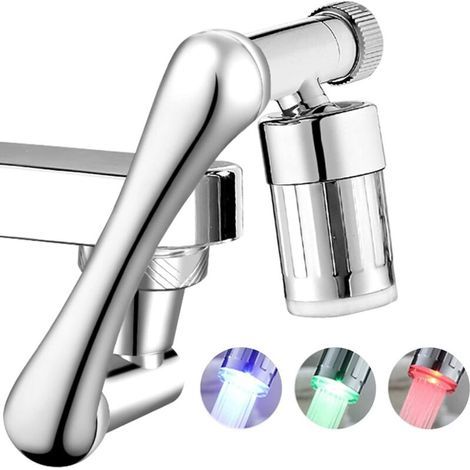 Embout robinet rotatif à 1440 °,Mousseur Robinet avec Lumières LED, Aérateur de Robinet avec boutons réglables pour cuisine salle de bain (1/5)