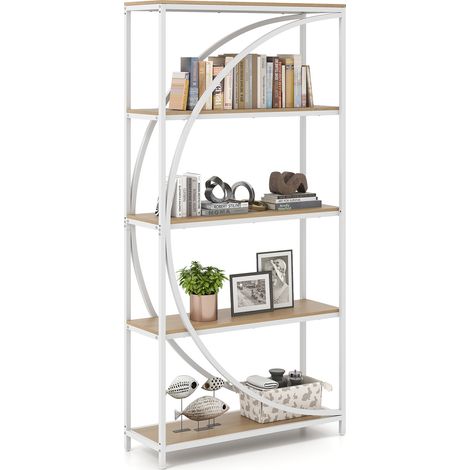 COSTWAY 5-Tier Bookshelf Industrial Etagere Bookcase w/Storage Shelves-Natrual (1/5)