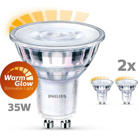 Philips ampoule LED Spot GU10 35W Blanc Chaud Compatible Variateur, Verre, Lot de 2 (1/5)