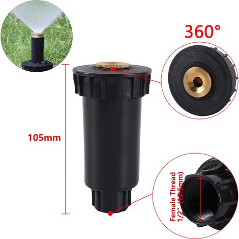 Arroseur escamotable automatique à jet étiré (360°) 1/2" avec buse enterrée, pour jardin, pelouse et gazon. (1/5)