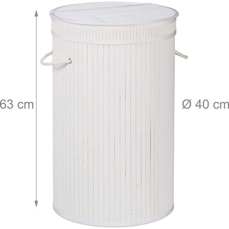 Cesto para la ropa sucia redondo con tapa para cesto 63 cm bambú blanco 1300008193
