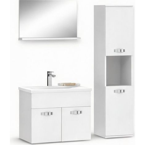 Ensemble meuble de salle de bain suspendu 4 pièces avec miroir (1/5)