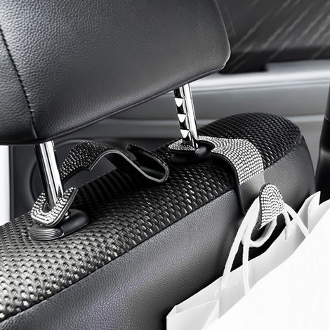 Cintre de Siège Auto avec Crochet Cristal, Organisateurs pour Sac à Main, Manteau et Sacs de Courses, Blanc, Lot de 2 (1/5)